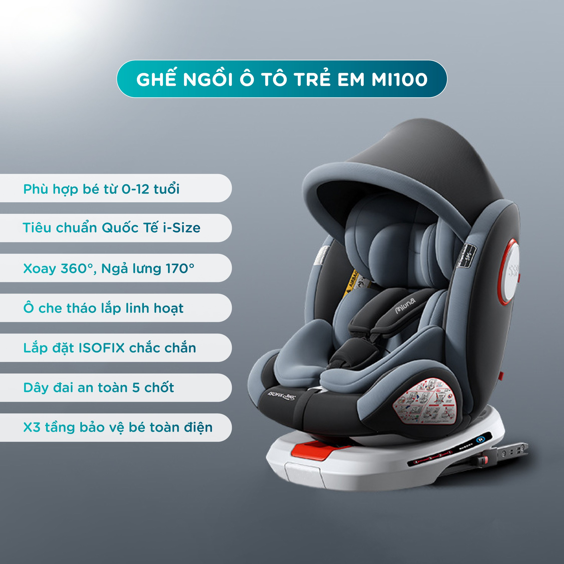 Ghế ngồi ô tô cho bé Miuna MI100