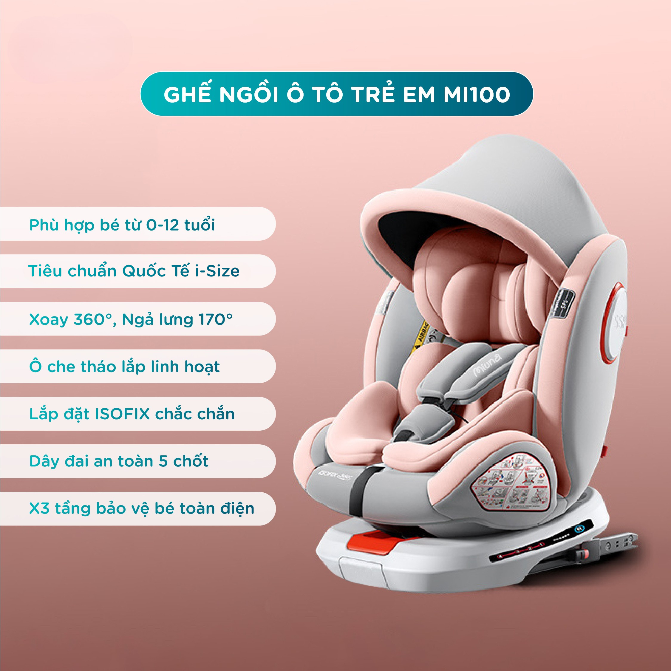 Ghế ngồi ô tô cho bé Miuna MI100