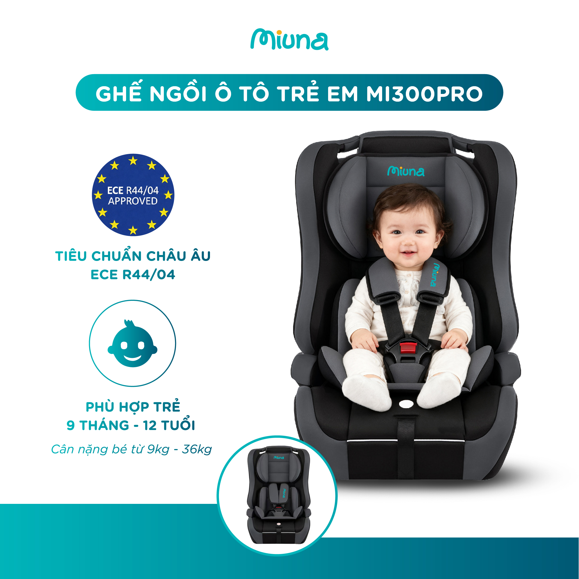 Ghế ô tô trẻ em MI300 Pro phù hợp cho xe không có ISOFIX