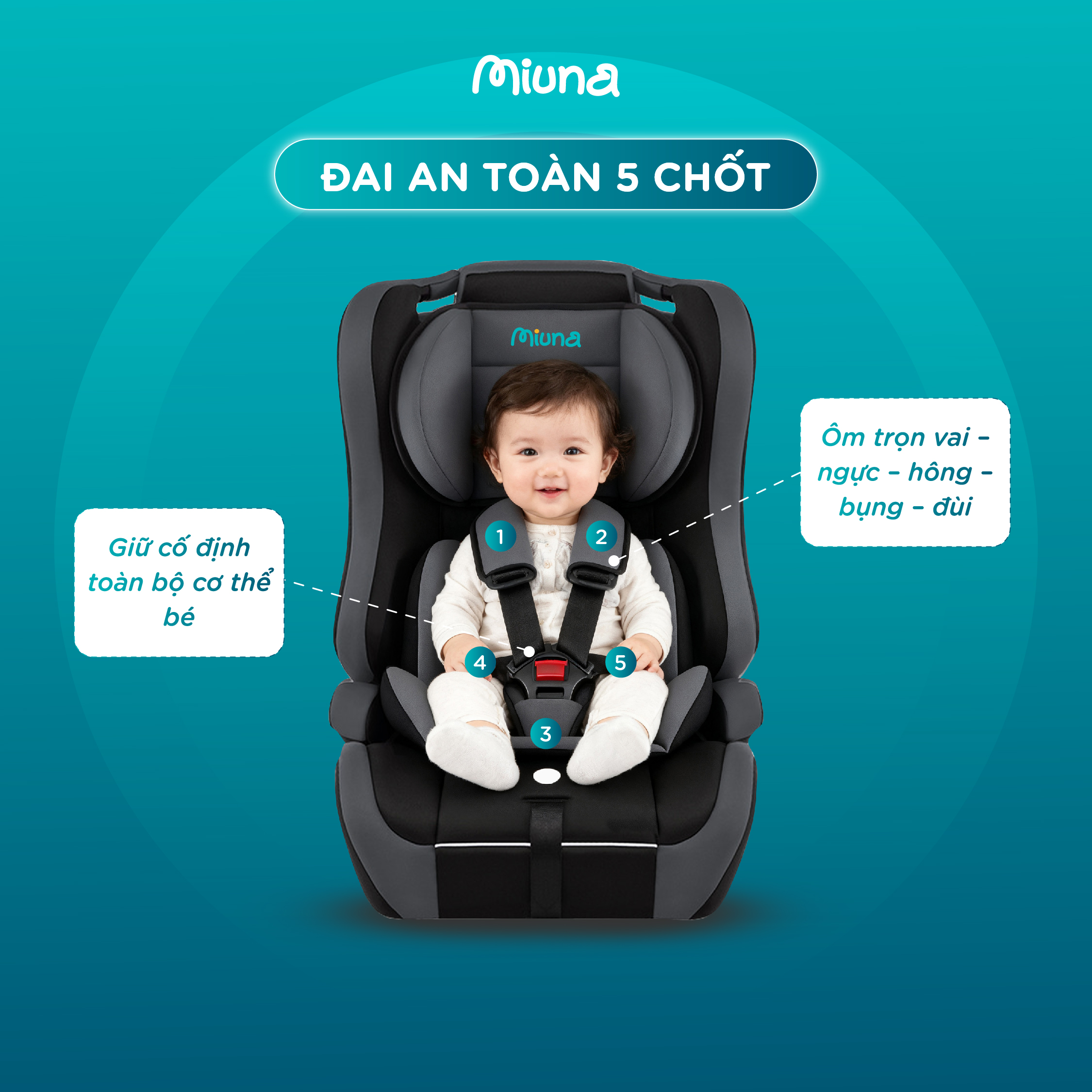 Ghế ngồi ô tô cho bé Mi300pro đai an toàn 5 điểm