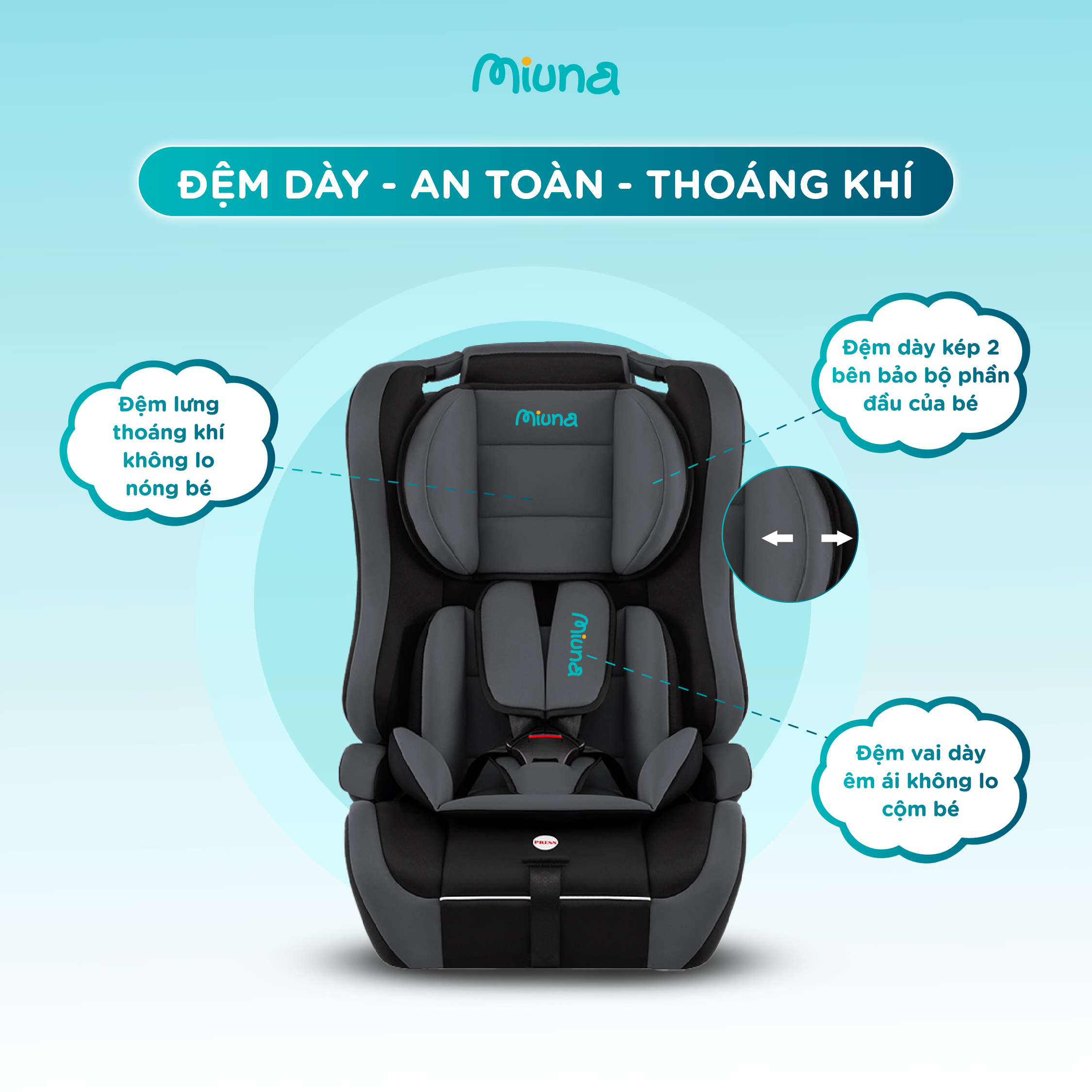 Ghế ngồi ô tô cho bé Mi300pro Chất liệu thoáng khí, êm ái