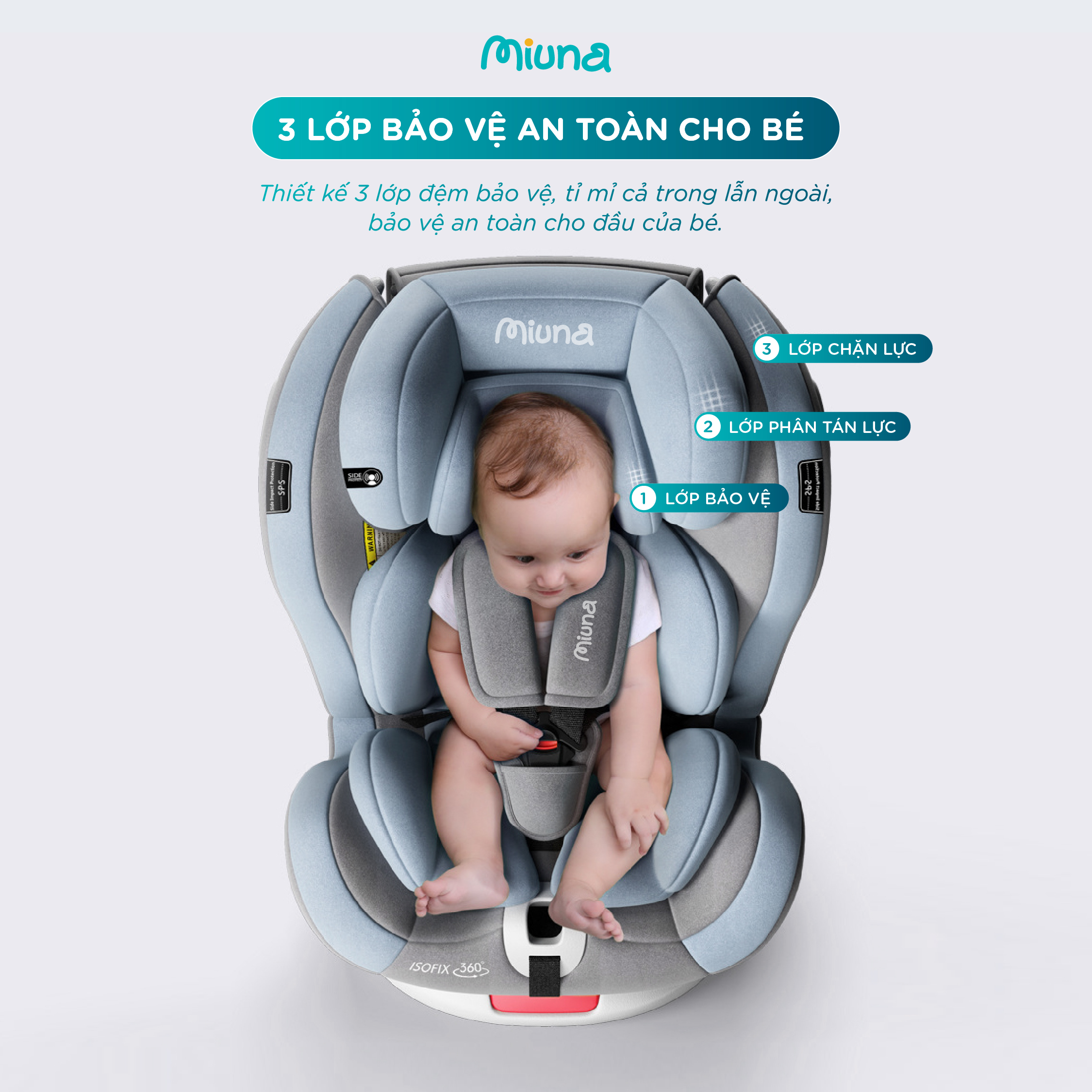 Ghế ngồi ô tô cho bé Mi100 3 tầng bảo vệ bé