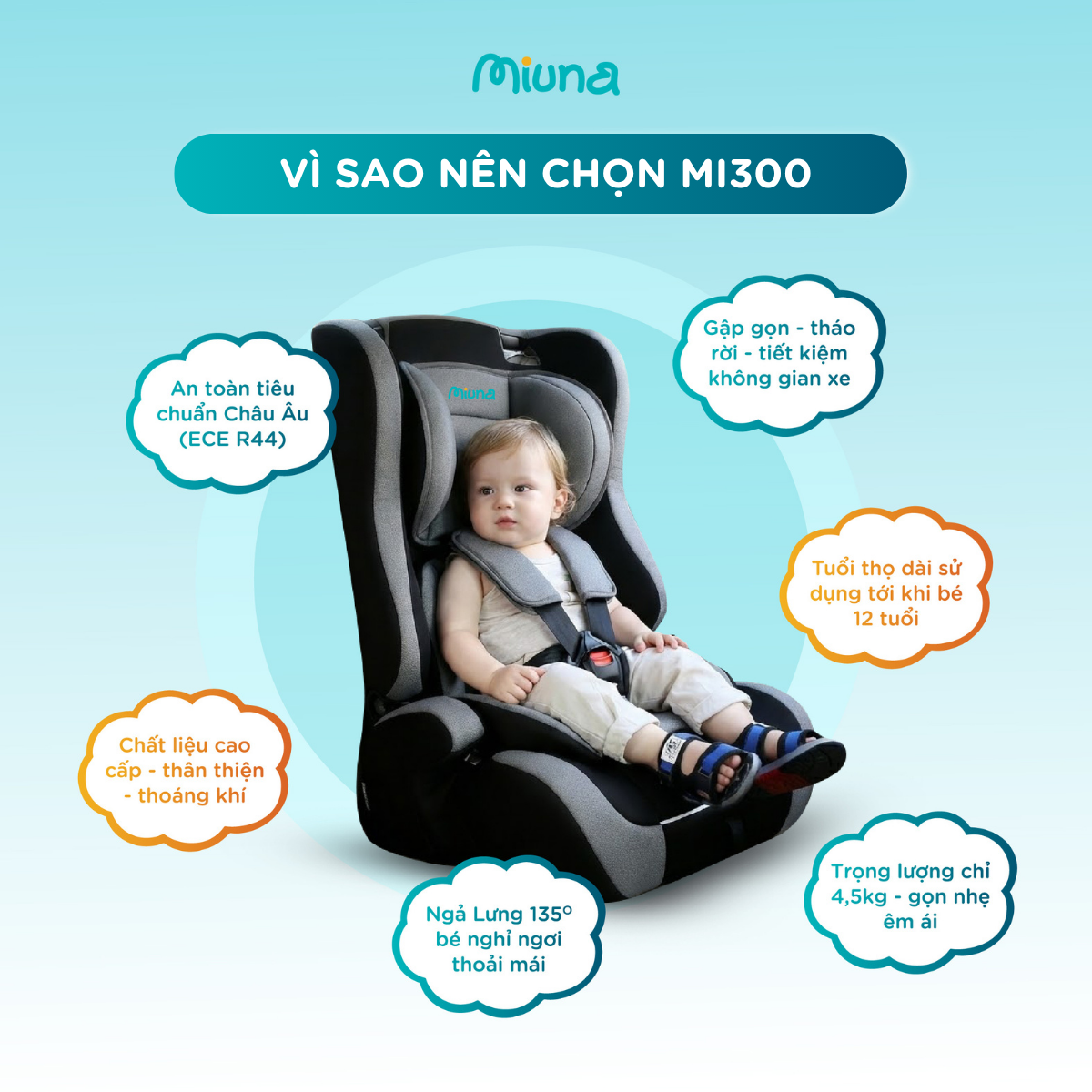 Ghế ngồi ô tô cho bé Miuna MI300