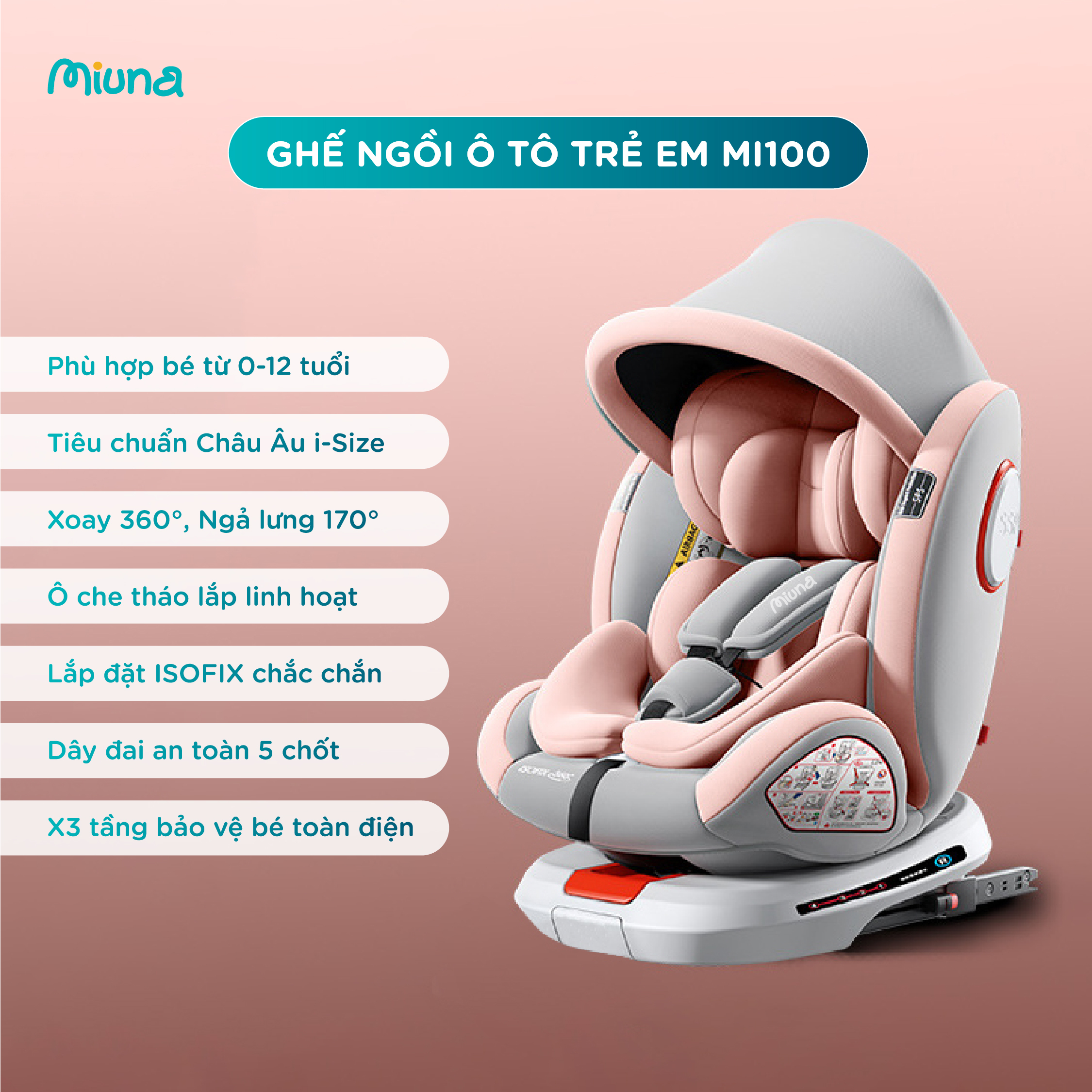 Ghế ngồi ô tô cho bé Miuna Mi100 