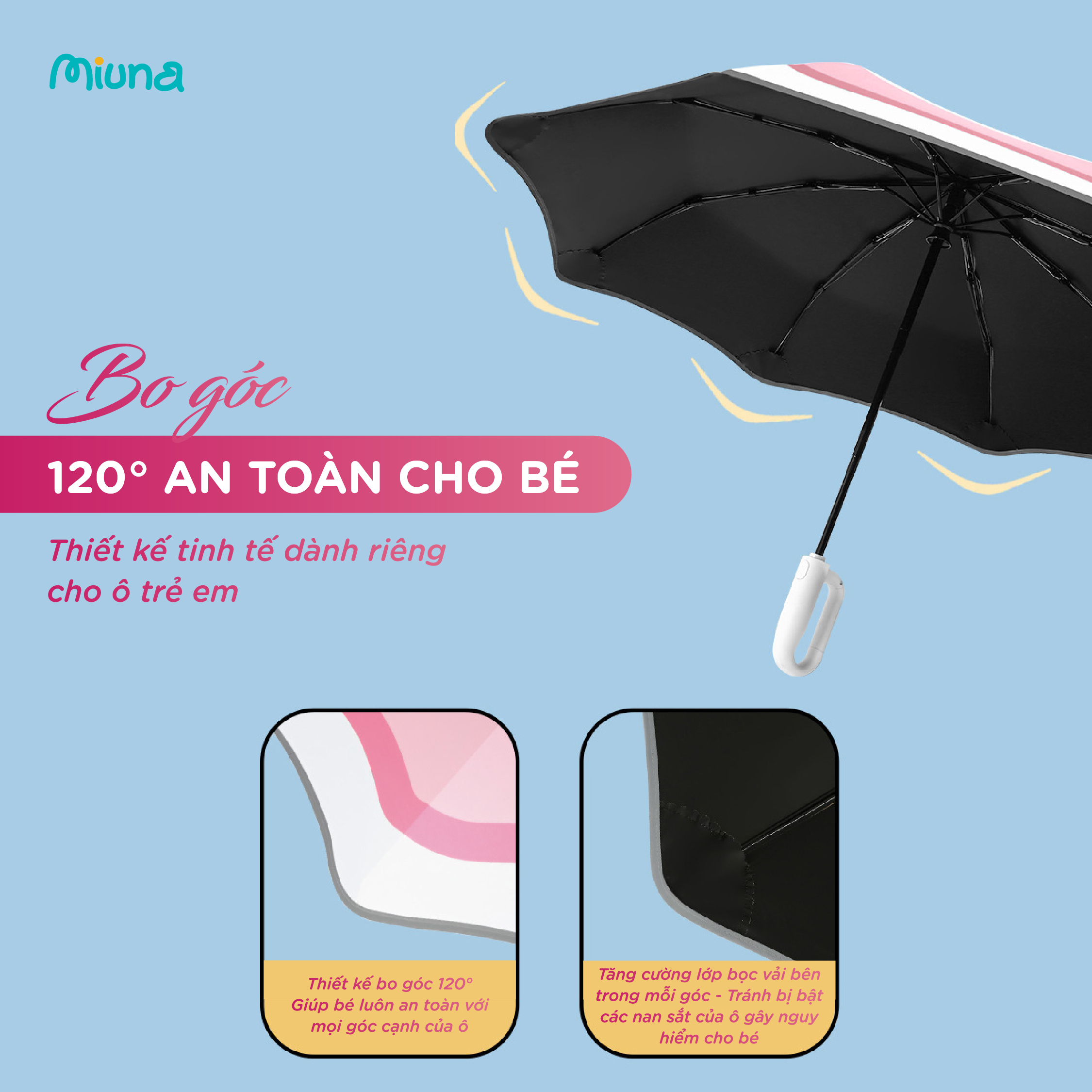 Ô dù cầm tay Miuna thiết kế an toàn cho bé