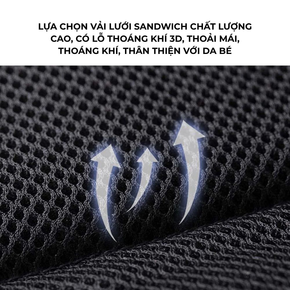 Chất liệu vải thoáng mát của đai đi xe máy cho bé