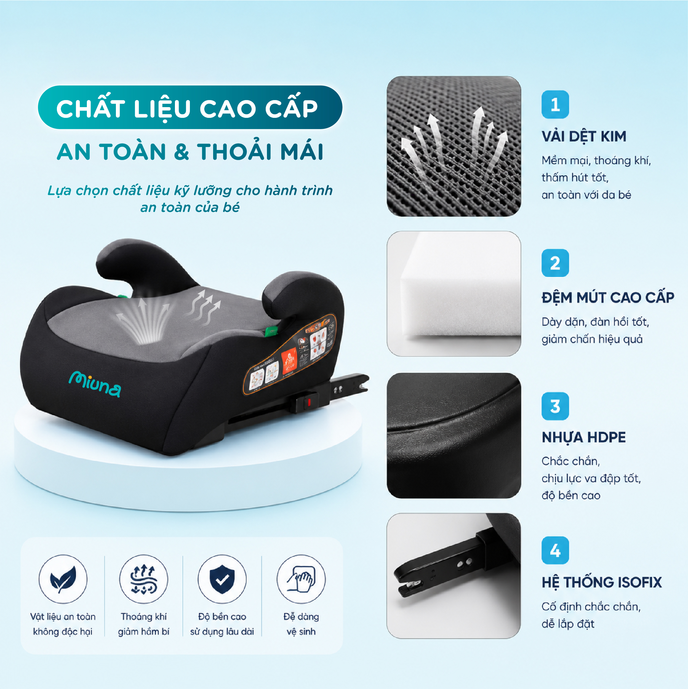 Đệm nâng ghế ô tô trẻ em Booster Seat MIUNA HF06