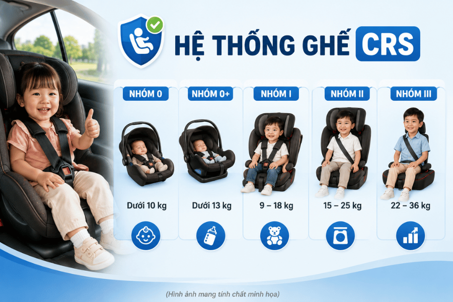 Ghế trẻ em ô tô đạt chuẩn phải phù hợp với từng độ tuổi của bé